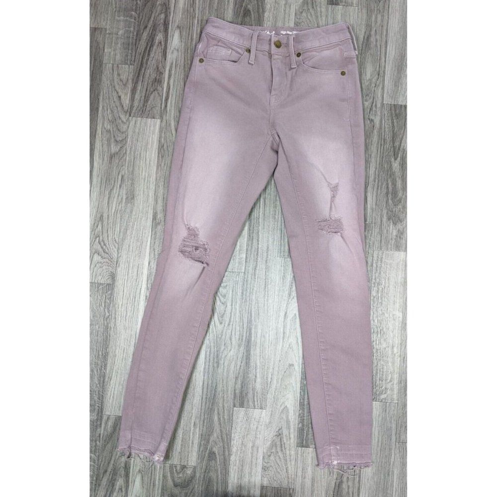 (3/$35) Mossimo Size 00 R Power Stretch Distressed High Rise Skinny Purple Jeans